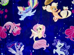 Size: 960x720 | Tagged: safe, derpibooru import, applejack, fluttershy, pinkie pie, rainbow dash, rarity, spike, twilight sparkle, twilight sparkle (alicorn), alicorn, pony, puffer fish, seapony (g4), my little pony: the movie, cute, fabric, irl, mane seven, mane six, merchandise, photo, seaponified, seapony applejack, seapony fluttershy, seapony pinkie pie, seapony rainbow dash, seapony rarity, seapony twilight, species swap, spike the pufferfish, that pony sure does love being a seapony