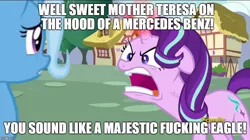 Size: 888x499 | Tagged: safe, derpibooru import, edit, edited screencap, screencap, starlight glimmer, trixie, pony, unicorn, all bottled up, angry, attack on titan abridged, female, mare, meme, ragelight glimmer, shardis, teamfourstar, vulgar