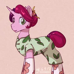 Size: 700x700 | Tagged: safe, artist:goat train, deleted from derpibooru, derpibooru import, oc, oc:gloomy, unofficial characters only, pony, unicorn, alternate hairstyle, cheongsam, clothes, dress, female, hair bun, lipstick, mare, solo, stockings, tail bun, thigh highs
