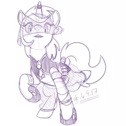 Size: 700x700 | Tagged: safe, artist:goat train, deleted from derpibooru, derpibooru import, amethyst star, pony, unicorn, belly dancer, clothes, dancing, dress, horn ring, monochrome, shoes, simple background, sketch, solo, tail wrap, veil, white background