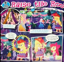Size: 1287x1257 | Tagged: safe, derpibooru import, apple bloom, applejack, fluttershy, indigo wreath, rainbow dash, rarity, rose heart, scribble dee, sweet leaf, equestria daily, eqg summertime shorts, equestria girls, raise this roof, comic, fall formal outfits, magazine, raise the roof, spoiler