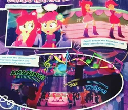 Size: 1273x1094 | Tagged: safe, derpibooru import, apple bloom, aqua blossom, curly winds, golden hazel, nolan north, scootaloo, some blue guy, starlight, eqg summertime shorts, equestria girls, raise this roof, comic, dancing, fall formal outfits, magazine, spoiler