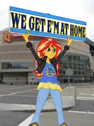 Size: 950x1278 | Tagged: safe, artist:manly man, derpibooru import, edit, sunset shimmer, equestria girls, basketball, cleveland cavaliers, exploitable meme, female, golden state warriors, meme, nba, nba finals, sign, solo, sunset's board, traditional art