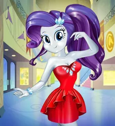 Size: 478x524 | Tagged: safe, artist:kimpossiblelove, derpibooru import, rarity, equestria girls, alternate hairstyle, breasts, busty rarity, canterlot high, clothes, dress, female, fynsy, solo