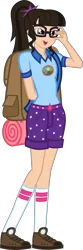 Size: 2630x7969 | Tagged: safe, artist:eagle1division, artist:uponia, derpibooru import, sci-twi, twilight sparkle, equestria girls, absurd resolution, backpack, clothes, female, glasses, human coloration, natural hair color, realistic proportions, shorts, simple background, sleeping bag, socks, solo, transparent background, vector
