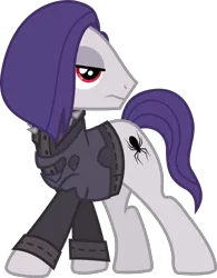 Size: 1029x1315 | Tagged: safe, artist:lightningbolt, derpibooru import, funnel web, earth pony, pony, honest apple, .svg available, clothes, emo, frown, hair over one eye, jacket, lidded eyes, looking back, male, model, ripped, ripped shirt, ripped sleeves, shirt, simple background, solo, spikes, stallion, standing, strutting, svg, transparent background, undershirt, vector