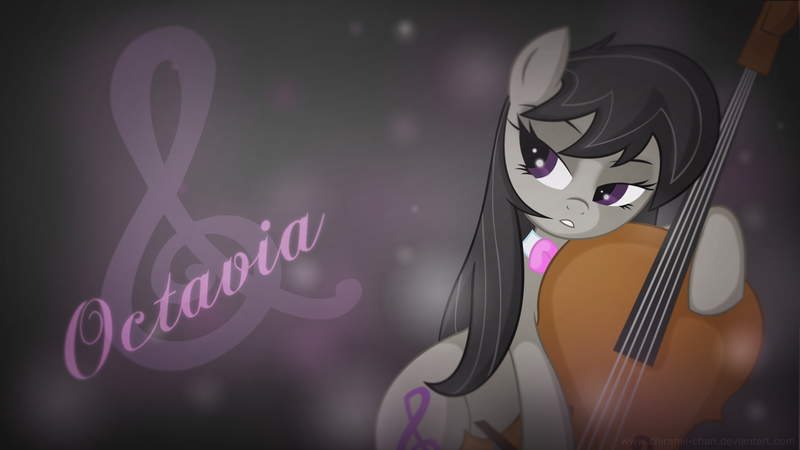 Size: 1920x1080 | Tagged: safe, artist:alexpony, artist:chiramii-chan, artist:killryde, derpibooru import, edit, octavia melody, earth pony, pony, cello, cutie mark, female, lidded eyes, mare, musical instrument, solo, wallpaper, wallpaper edit