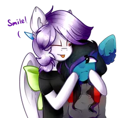 Size: 1360x1300 | Tagged: safe, artist:despotshy, artist:nijikawai, derpibooru import, oc, oc:despy, oc:soul heart, unofficial characters only, anthro, earth pony, bow, clothes, female, hair bow, mare, simple background, tongue out, transparent background