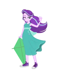 Size: 3000x3500 | Tagged: safe, artist:darthlena, derpibooru import, starlight glimmer, equestria girls, clothes, converse, cute, dress, dress interior, kite, one eye closed, shoes, simple background, sneakers, solo, transparent background, vector, wind, wink