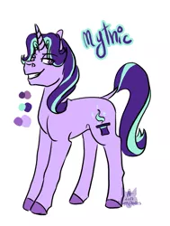 Size: 545x720 | Tagged: safe, artist:dserpentes, derpibooru import, oc, oc:mythic, unofficial characters only, pony, unicorn, female, grin, leonine tail, lidded eyes, magical lesbian spawn, offspring, parent:starlight glimmer, parent:trixie, parents:startrix, simple background, smiling, solo, white background