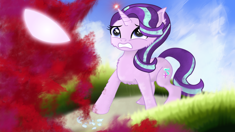 Size: 8168x4595 | Tagged: safe, artist:remcmaximus, derpibooru import, starlight glimmer, pony, unicorn, all bottled up, absurd resolution, anger magic, duo, female, magic, mare, worried