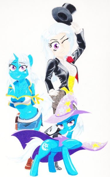 Size: 3545x5673 | Tagged: safe, artist:topwanted, derpibooru import, trixie, anthro, human, pony, absurd resolution, anthro with ponies, humanized