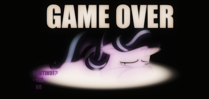 Size: 685x326 | Tagged: safe, artist:trini-mite, derpibooru import, edit, starlight glimmer, pony, a royal problem, bad end, continue, crying, don't give up, game over, sad, sadlight glimmer