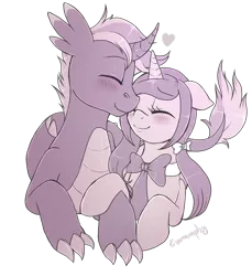 Size: 1280x1397 | Tagged: artist:evomanaphy, blushing, claws, couple, cute, derpibooru import, dracony, hybrid, monochrome, nuzzling, oc, oc:bonfire, oc:cherry blossom, safe, simple background, transparent background, unofficial characters only