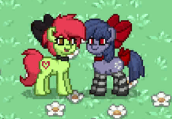 Size: 435x301 | Tagged: safe, derpibooru import, screencap, oc, oc:artline, oc:cosmia nebula, unofficial characters only, pony, pony town, animated, boop, bow, choker, clothes, gif, socks, striped socks