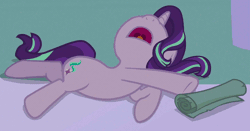 Size: 1592x837 | Tagged: safe, derpibooru import, screencap, starlight glimmer, pony, unicorn, a royal problem, animated, cute, gif, glimmerbetes, lying down, nose in the air, open mouth, scroll, side, sleeping, sleepy starlight, snoring, solo, volumetric mouth