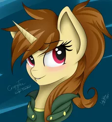 Size: 2750x3000 | Tagged: safe, artist:crispytee, artist:lilystilson, derpibooru import, oc, oc:katya ironstead, unofficial characters only, pony, blushing, bust, solo