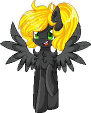 Size: 182x226 | Tagged: safe, artist:sketchyhowl, derpibooru import, oc, oc:veen sundown, unofficial characters only, pegasus, pony, animated, blinking, blonde, cute, female, gif, green eyes, looking at you, mare, pixel art, ponytail, simple background, smiling, solo, spread wings, standing, sundown clan, transparent background, wings