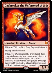 Size: 375x523 | Tagged: safe, artist:das_leben, derpibooru import, daybreaker, alicorn, pony, a royal problem, magic the gathering, solo, this will end in fire, trading card, trading card edit