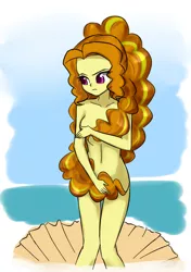 Size: 762x1080 | Tagged: suggestive, artist:twilite-sparkleplz, derpibooru import, adagio dazzle, equestria girls, birth of venus, breasts, covering, embarrassed, embarrassed nude exposure, female, fine art parody, godiva hair, nudity, ocean, sandro botticelli, solo, solo female, strategically covered, unamused