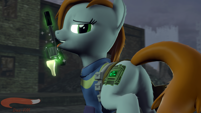 Size: 1280x720 | Tagged: suggestive, artist:dezmondvulpin, derpibooru import, oc, oc:littlepip, unofficial characters only, pony, unicorn, fallout equestria, fanfic, 3d, clothes, fanfic art, female, glowing horn, gun, handgun, levitation, licking, little macintosh, looking at you, magic, mare, open mouth, pipbutt, plot, revolver, signature, solo, solo female, source filmmaker, teeth, telekinesis, tongue out, vault suit, weapon
