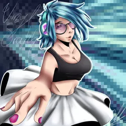Size: 2000x2000 | Tagged: artist:707holymoon, belly button, breasts, busty vinyl scratch, clothes, derpibooru import, female, glasses, headphones, human, humanized, midriff, nail polish, safe, skirt, solo, sunglasses, tanktop, vinyl scratch