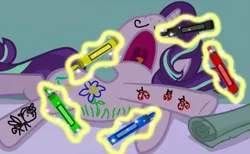 Size: 747x459 | Tagged: safe, artist:trini-mite, derpibooru import, edit, edited screencap, screencap, princess flurry heart, starlight glimmer, ladybug, pony, a royal problem, cropped, face doodle, flower, magic, marker, markers, moustache, nose in the air, sleeping, volumetric mouth