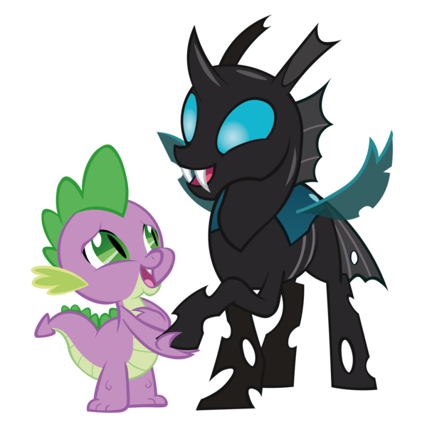 Size: 13856x13380 | Tagged: absurd resolution, artist:dragonm97hd, changeling, derpibooru import, dragon, duo, safe, simple background, singing, song, spike, the times they are a changeling, thorax, transparent background, vector