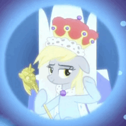 Size: 263x263 | Tagged: safe, derpibooru import, screencap, derpy hooves, pegasus, pony, a royal problem, animated, best princess, best queen, cropped, crown, dream, dream orbs, gif, jewelry, princess derpy, queen derpy, regalia, royal wave, scepter, solo, stabilized, twilight scepter, waving
