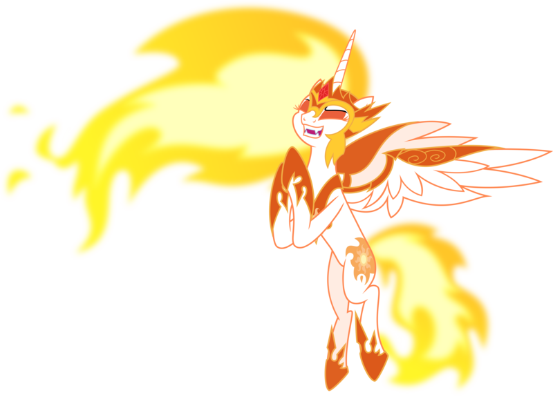 Size: 5589x4017 | Tagged: safe, artist:osipush, derpibooru import, daybreaker, alicorn, pony, a royal problem, absurd resolution, evil, eyes closed, fangs, female, fire, happy, helmet, laughing, mane of fire, mare, simple background, solo, transparent background, vector