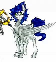Size: 1808x2003 | Tagged: safe, artist:pantheracantus, derpibooru import, oc, oc:ruituri nox, unofficial characters only, pony, colored, keyblade, kingdom hearts, one winged pegasus, traditional art