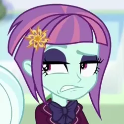 Size: 336x336 | Tagged: safe, derpibooru import, screencap, sugarcoat, sunny flare, dance magic, equestria girls, spoiler:eqg specials, clothes, cropped, crystal prep academy uniform, disgusted, female, reaction image, school uniform, solo focus