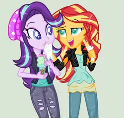 Size: 1042x996 | Tagged: safe, artist:cookiechans2, artist:yulianapie26, derpibooru import, edit, starlight glimmer, sunset shimmer, equestria girls, mirror magic, spoiler:eqg specials, dessert, female, food, ice cream, lesbian, shimmerglimmer, shipping