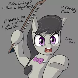 Size: 2000x2000 | Tagged: safe, artist:jellerjar, derpibooru import, octavia melody, earth pony, pony, 4chan, accent, angry, bow, bowtie, britavia, burroctavia, chavtavia, cockney, colored, dialogue, drawthread, female, frown, funetik aksent, glare, gray background, hoof hold, image, looking at you, mare, music donkey, octavia is not amused, octchavia, open mouth, png, pointing, simple background, solo, threat, threatening, u avin a giggle m8, u wot m8, unamused, vulgar