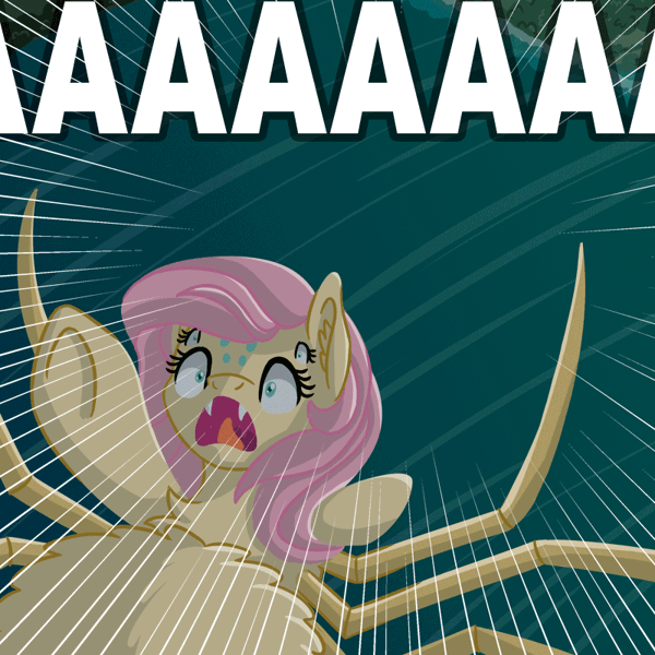 Size: 800x800 | Tagged: safe, artist:couchcrusader, deleted from derpibooru, derpibooru import, fluttershy, monster pony, original species, spiderpony, comic:children of everfree, animated, falling, female, gif, open mouth, screaming, solo, species swap, spidershy, tongue out, underhoof, uvula