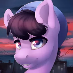 Size: 500x500 | Tagged: safe, artist:silentwulv, derpibooru import, oc, unofficial characters only, pony, building, bust, male, portrait, solo, stallion, sunset