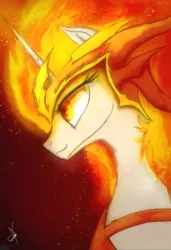 Size: 2160x3160 | Tagged: safe, artist:zidanemina, derpibooru import, daybreaker, alicorn, pony, a royal problem, armor, female, mane of fire, mare, solo