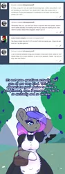 Size: 723x1920 | Tagged: safe, artist:darkestmbongo, derpibooru import, oc, oc:d.d, unofficial characters only, anthro, earth pony, unguligrade anthro, apron, arm hooves, basket, blueberry, clothes, dialogue, dress, eyeliner, eyeshadow, female, food, frilly dress, gloves, maid, makeup, mare, socks, solo, stockings, thigh highs, tree