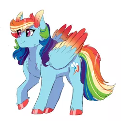 Size: 3000x3000 | Tagged: safe, artist:scarletskitty12, derpibooru import, rainbow dash, pony, alternate design, backwards cutie mark, colored wings, colored wingtips, cute, dashabetes, female, hoof polish, mare, multicolored hair, multicolored wings, simple background, smiling, solo, white background