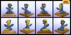 Size: 3601x1788 | Tagged: safe, artist:prodius, derpibooru import, derpy hooves, pony, both cutie marks, craft, female, figurine, irl, photo, sculpey, sculpture, show accurate, solo, spread wings, traditional art, wings