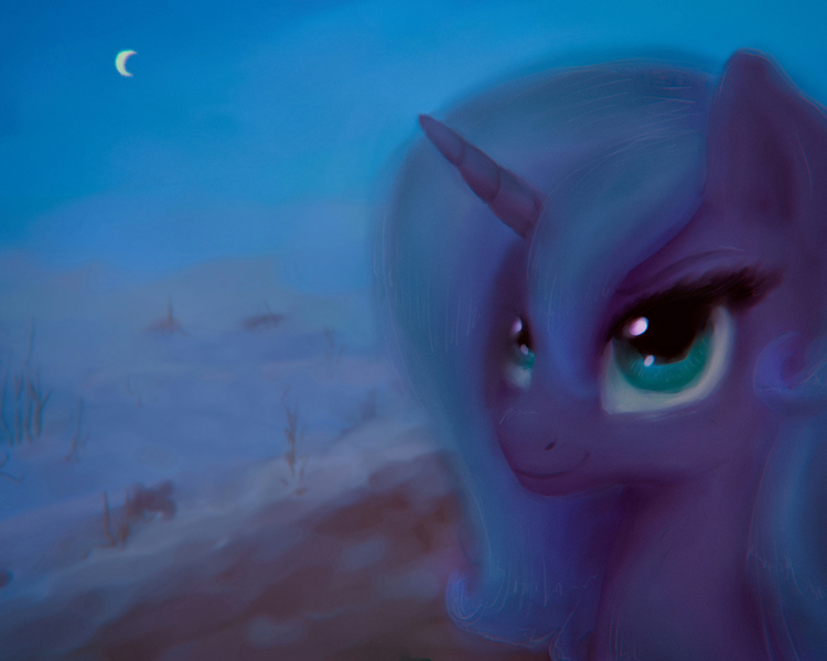 Size: 2014x1612 | Tagged: safe, artist:plotcore, derpibooru import, princess luna, alicorn, pony, beautiful, blue, bust, female, mare, moon, night, portrait, s1 luna, solo