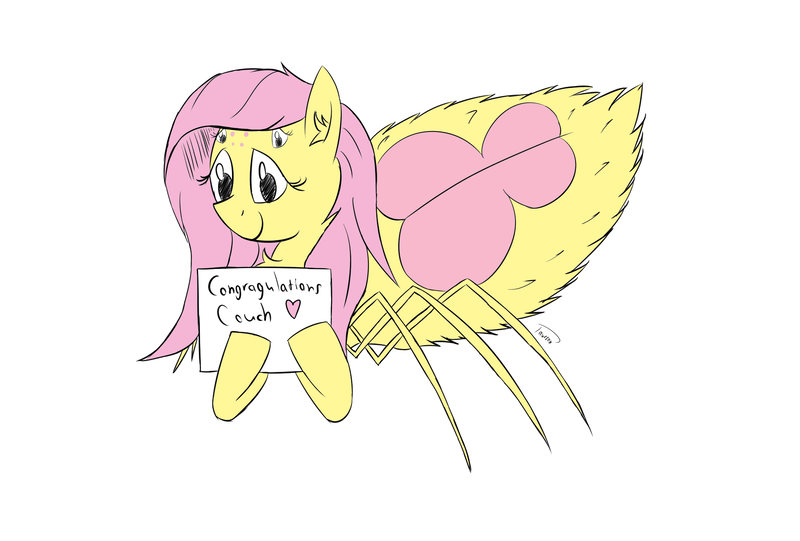 Size: 2039x1378 | Tagged: artist:taurson, cute, derpibooru import, female, fluttershy, monster pony, original species, safe, sign, simple background, solo, species swap, spiderpony, spidershy, white background