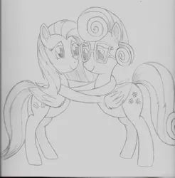 Size: 5100x5178 | Tagged: safe, artist:taurson, derpibooru import, fluttershy, posey shy, pegasus, pony, absurd resolution, cute, female, hug, mare, monochrome, mother and daughter, smiling, traditional art
