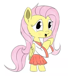 Size: 1252x1399 | Tagged: safe, artist:taurson, derpibooru import, fluttershy, pegasus, pony, bipedal, blushing, chibi, clothes, female, mare, open mouth, school uniform, simple background, solo, white background