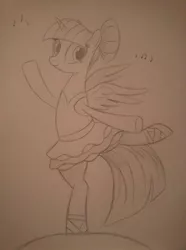 Size: 714x960 | Tagged: safe, artist:taurson, derpibooru import, twilight sparkle, twilight sparkle (alicorn), alicorn, pony, a royal problem, ballerina, female, mare, monochrome, music notes, traditional art, tutu, twilarina