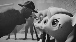 Size: 1920x1080 | Tagged: safe, artist:facelesssoles, derpibooru import, fluttershy, pinkie pie, twilight sparkle, pony, 3d, crossover, monochrome, soldier, team fortress 2