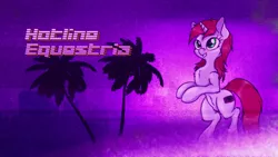 Size: 2560x1440 | Tagged: safe, artist:orang111, artist:sgtwaflez, derpibooru import, oc, oc:littlepip, unofficial characters only, pony, unicorn, fallout equestria, fanfic, fanfic art, female, horn, hotline miami, mare, palm tree, retrowave, solo, tree, wallpaper