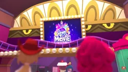 Size: 1366x768 | Tagged: safe, derpibooru import, screencap, applejack, juniper montage, pinkie pie, pony, equestria girls, my little pony: the movie, the show must go on, 3d, doll, equestria girls minis, food, hasbro, human ponidox, my little pony logo, popcorn, self ponidox, square crossover, toy, youtube link