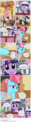 Size: 3381x12940 | Tagged: safe, artist:perfectblue97, derpibooru import, cup cake, spike, twilight sparkle, dragon, earth pony, pony, comic:without magic, absurd resolution, bandaid, blank flank, candy, clothes, comic, earth pony twilight, food, sugarcube corner