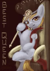 Size: 1280x1811 | Tagged: safe, artist:desertfox500, derpibooru import, derpy hooves, pony, 30 minute art challenge, scepter, sitting, solo, throne